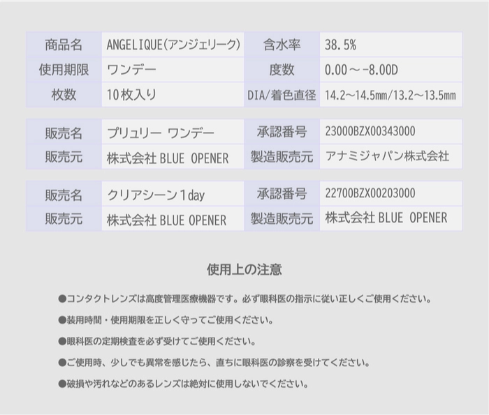 アンジェリーク　ソヨン　レンズスペック