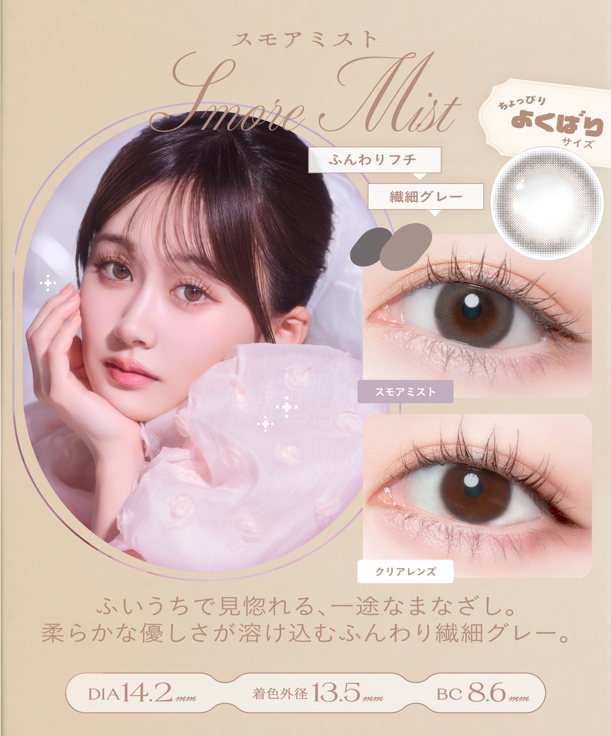 チェリッタ カラコン Cheritta DIA14.2mm 着色直径13.5mm ベースカーブ8.6mm 含水率55.0%のカラコン