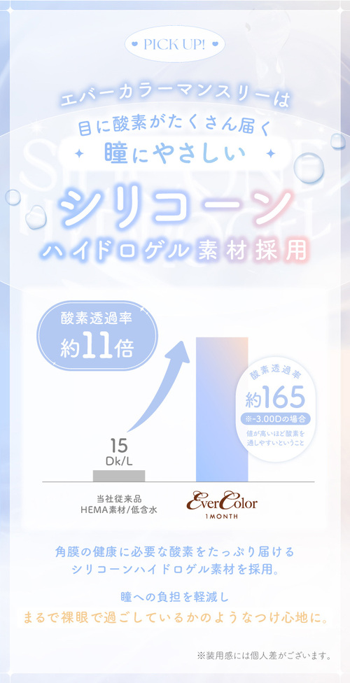 エバーカラーワンマンス　新木優子　シリコーンハイドロゲル　素材詳細
