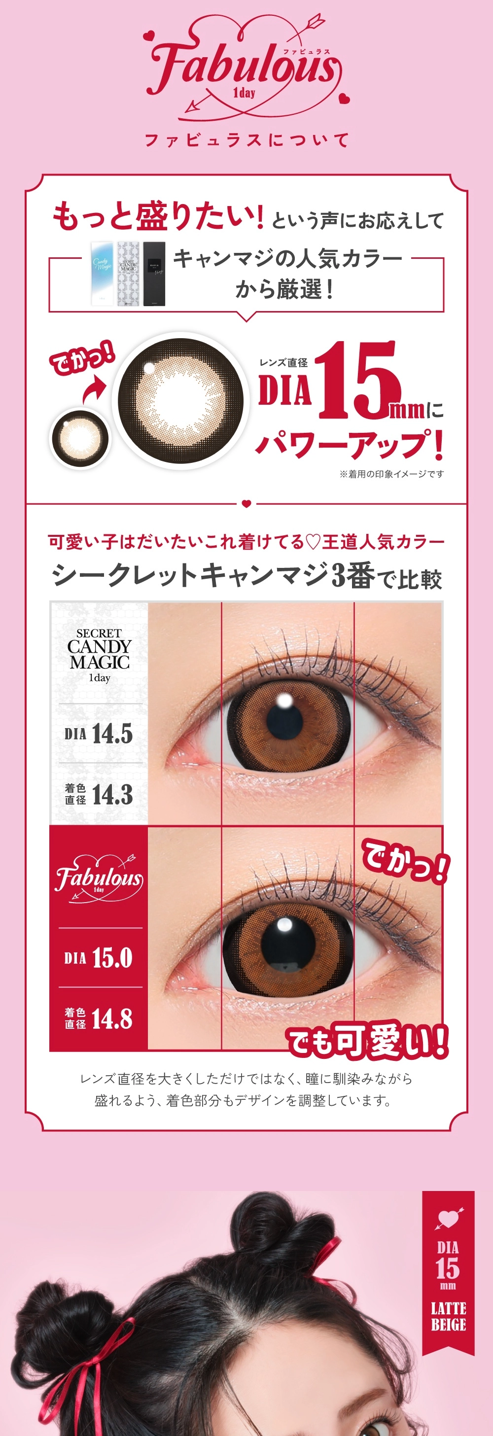 ファビュラス カラコン Fabulous DIA15.0mm 着色直径14.8mm ベースカーブ8.6mm 含水率58.0%のカラコン