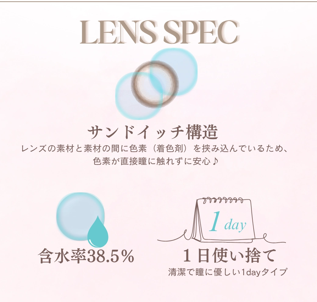 メイリー カラコン meilly DIA14.2mm 着色直径13.3mm ベースカーブ8.7mm 含水率38.5%のカラコン