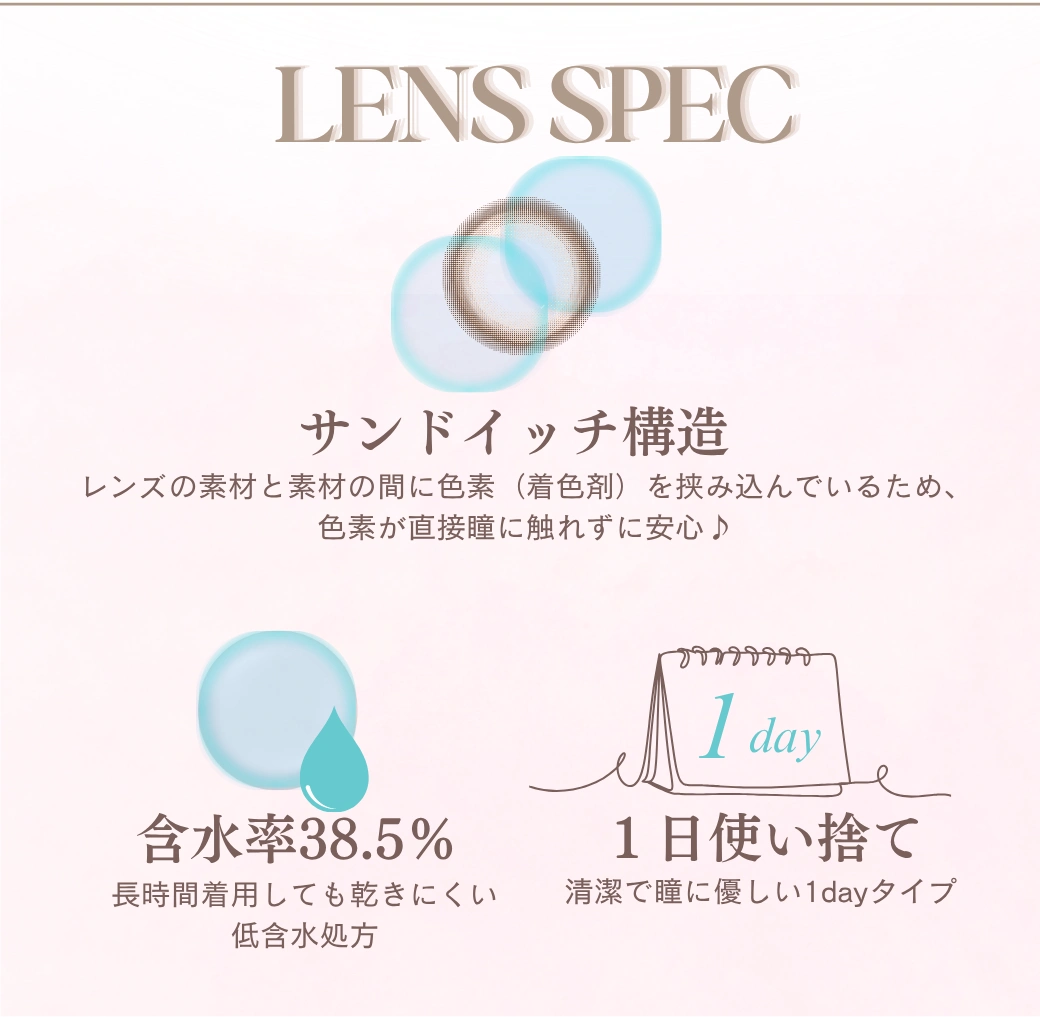 メイリー カラコン meilly DIA14.2mm 着色直径13.3mm ベースカーブ8.7mm 含水率38.5%のカラコン
