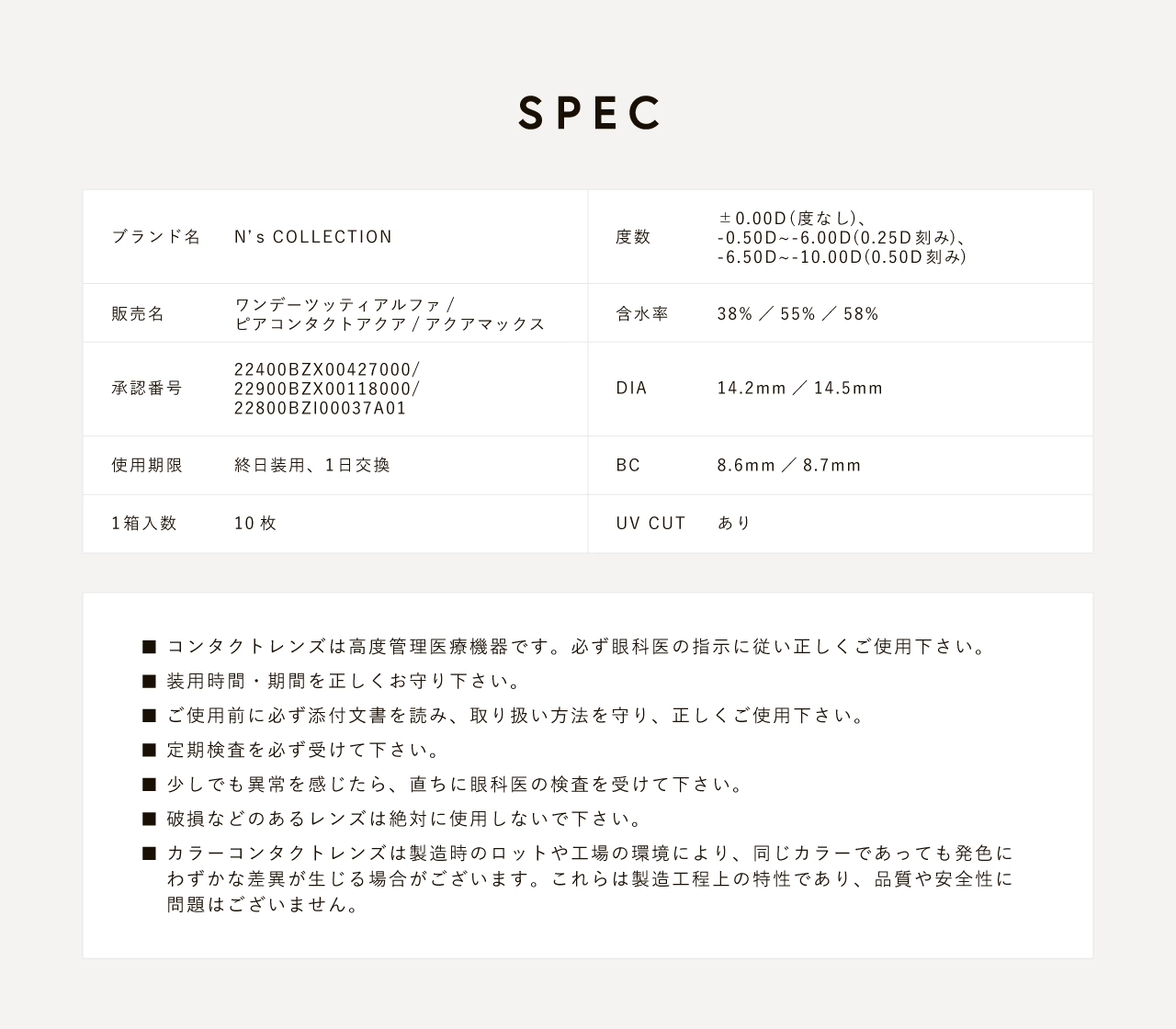 エヌズコレクション カラコン N's COLLECTION DIA14.2mm 着色直径12.5mm ベースカーブ8.6mm 含水率55.0%のカラコン